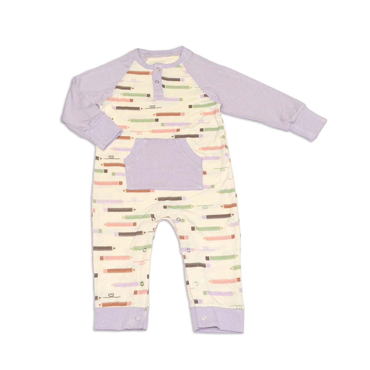 bamboo romper pretty pencils print