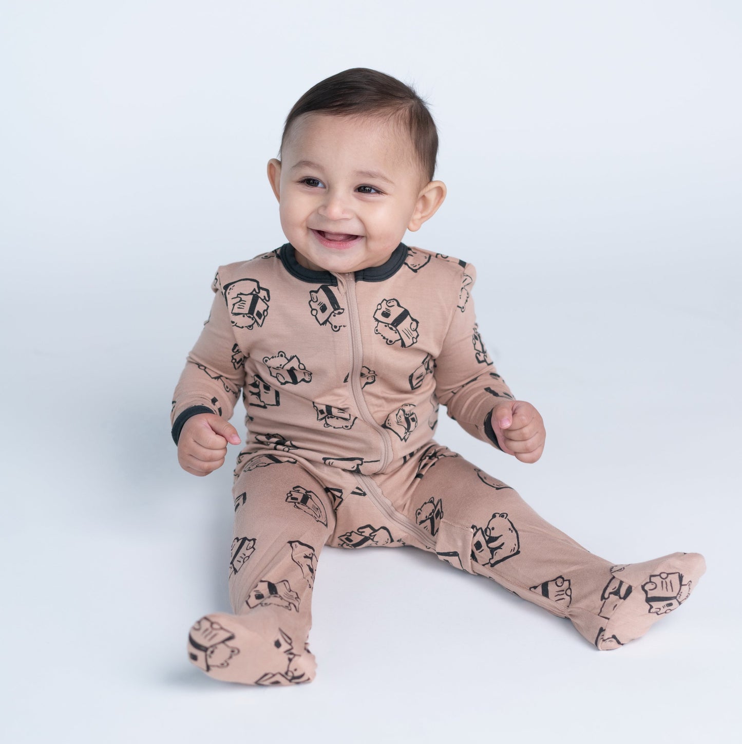 baby zip up footies story book bear print