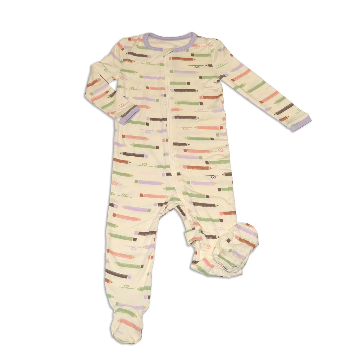 bamboo zip up footies pretty pencils print