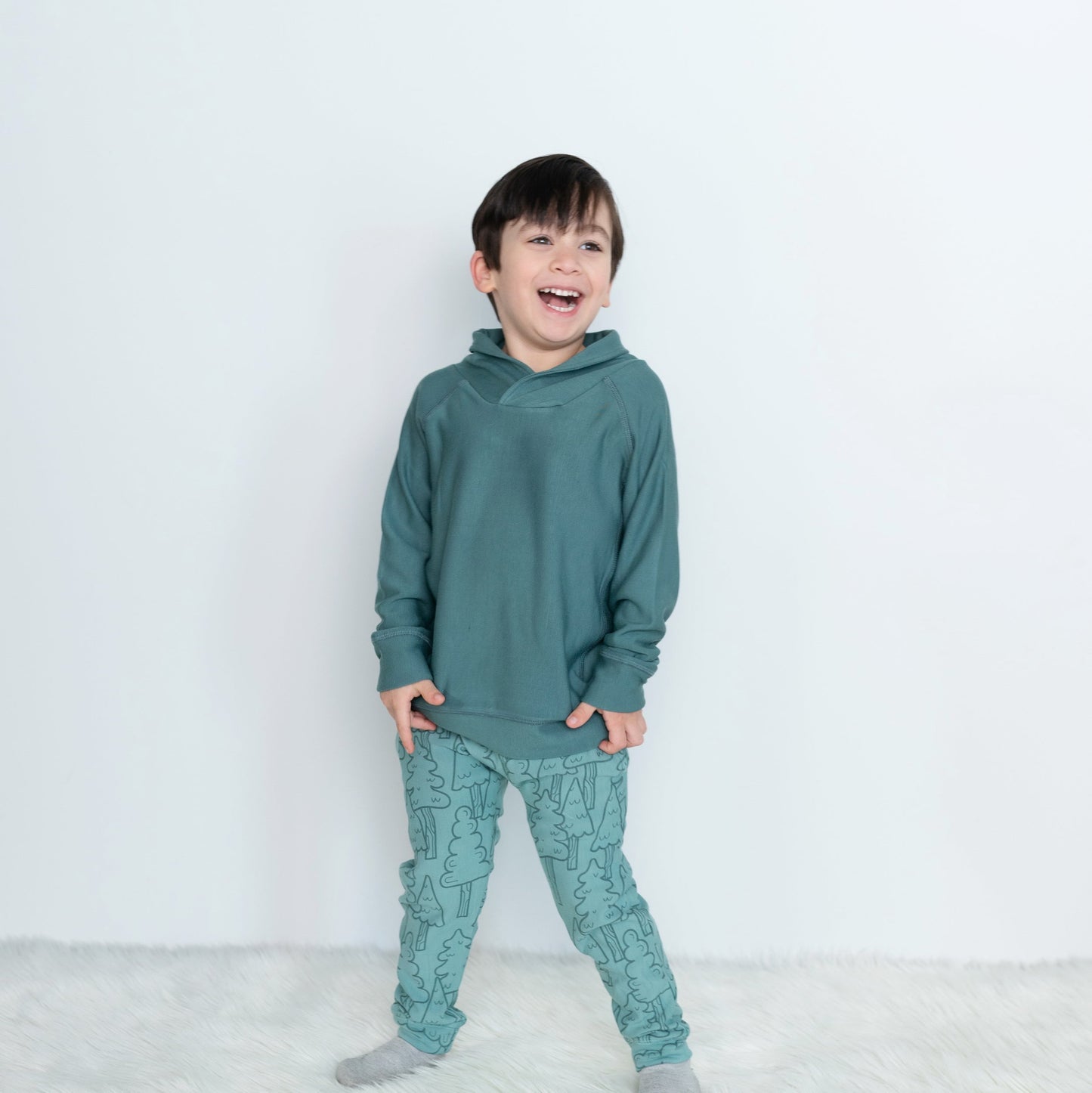bamboo fleece harem pants forest print