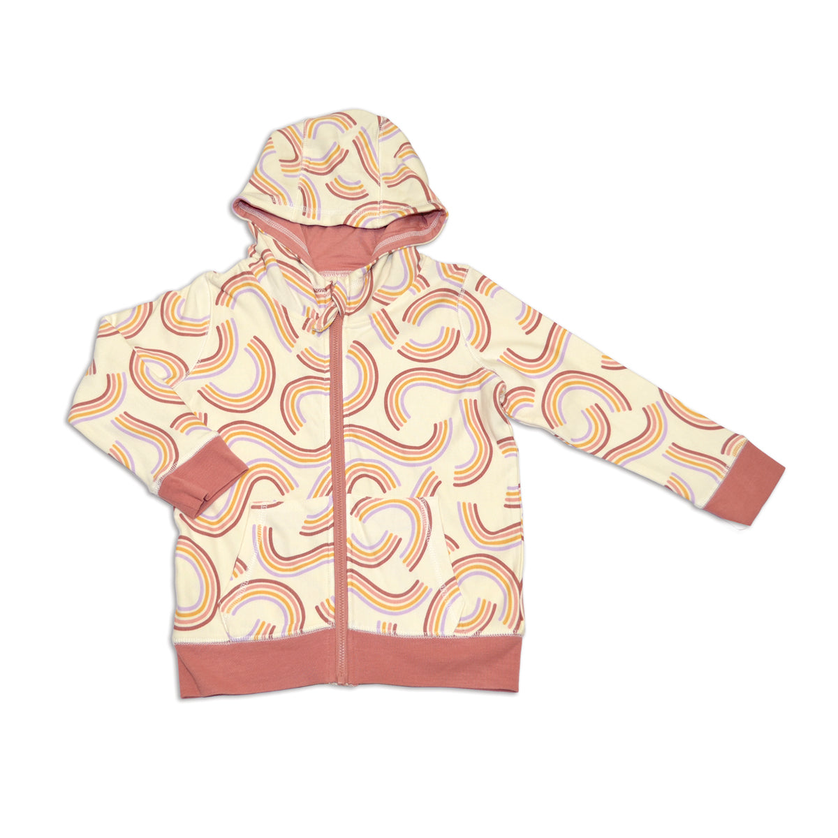 bamboo fleece zip hoodie rainbow twist print