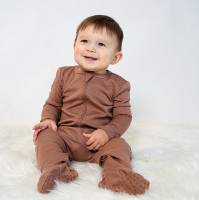 Bamboo Footies with Two Way Zipper (Beaver Fur)