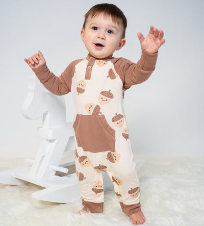 Bamboo Long Sleeve Romper w/Kangaroo Pocket (Acorn Pals Print)