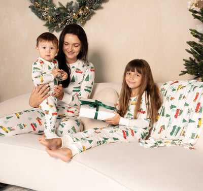 Bamboo Footies w/2 Way zipper (Jolly Christmas Cars Print)