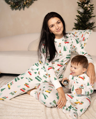 Women's Bamboo Long Sleeve Pajama Set (Jolly Christmas Cars Print)