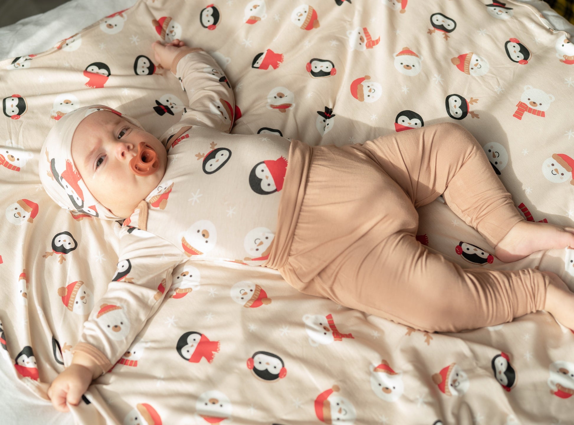 bamboo long sleeve onesie snowy faces print