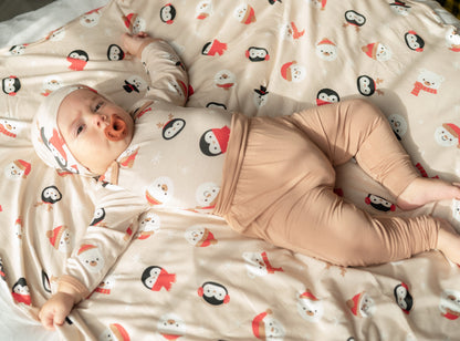 bamboo long sleeve onesie snowy faces print