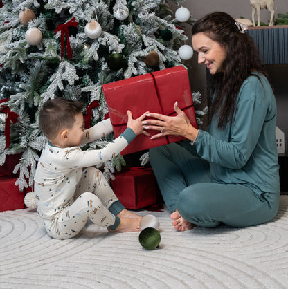 bamboo long sleeve pajama set winter road trip print