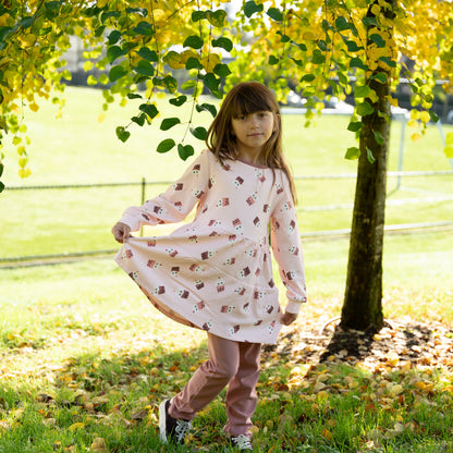 Bamboo Fleece Tiered Dress (Bubble Tea Time Print)