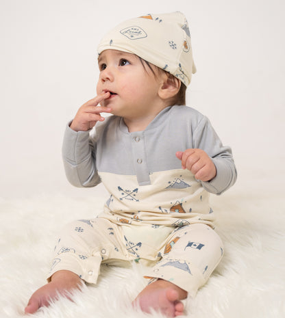 bamboo long sleeve romper ski club print
