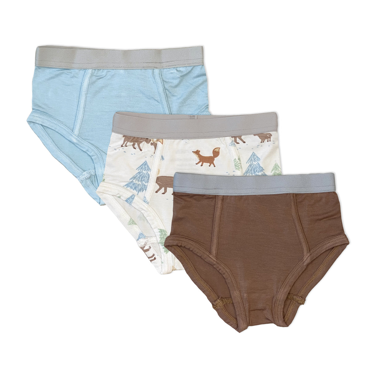 Bamboo Boys Briefs 3 Pack(Sky/Beaver Fur/Moose Woods Print)