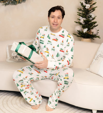 Men's Bamboo Long Sleeve Pajama Set (Jolly Christmas Cars Print)