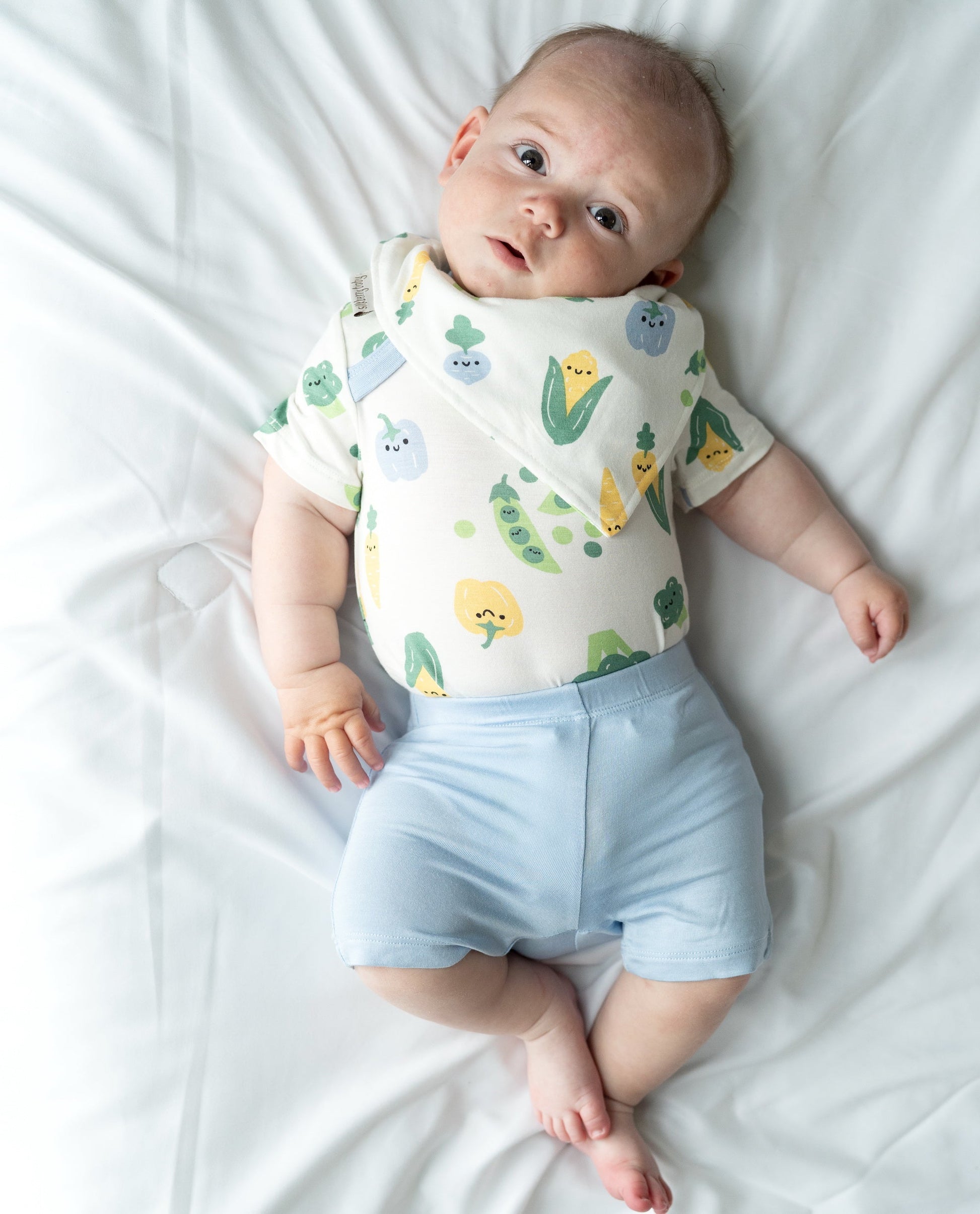 bamboo short sleeve onesie & short set farmers market print