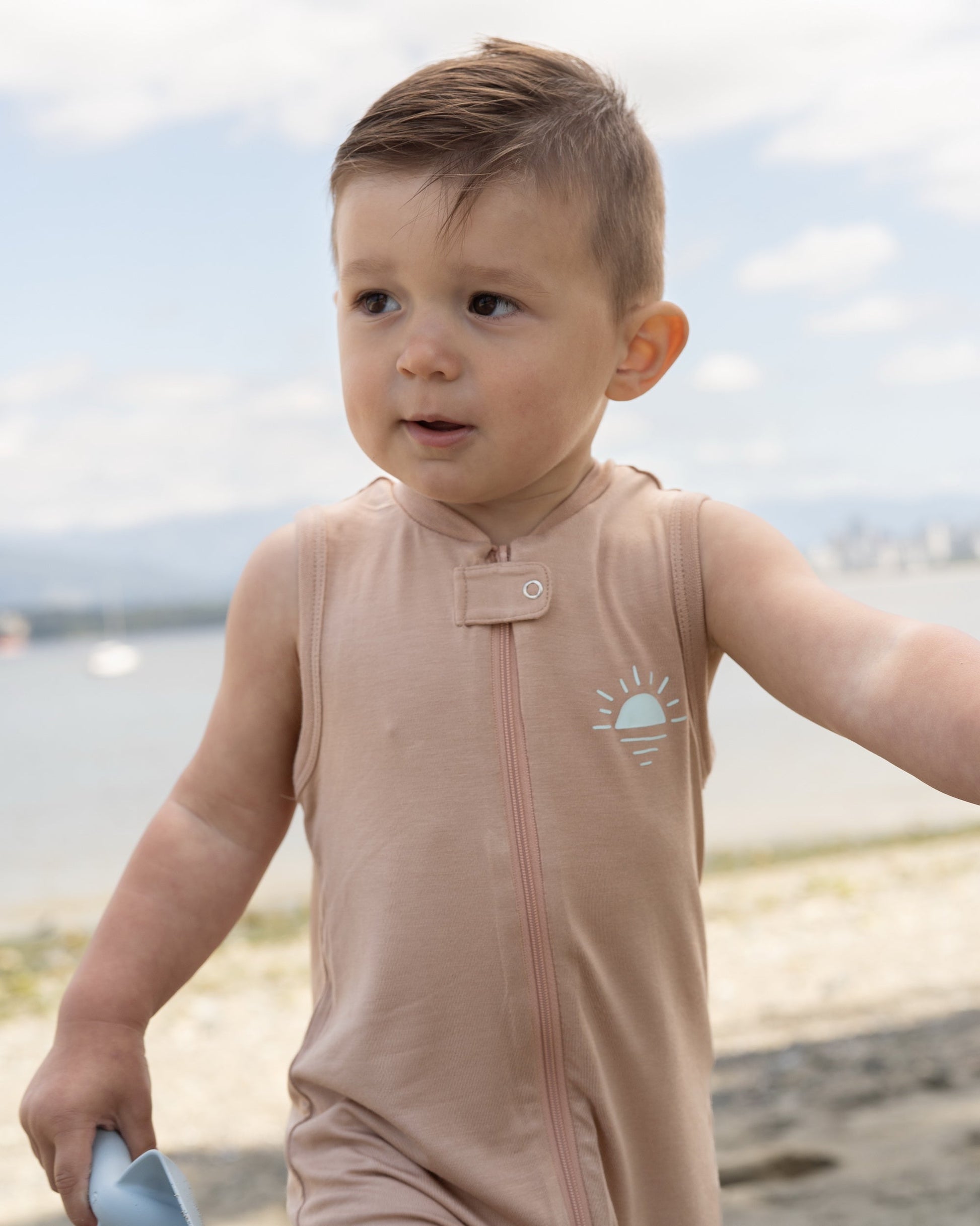 bamboo sleeveless romper maple sugar