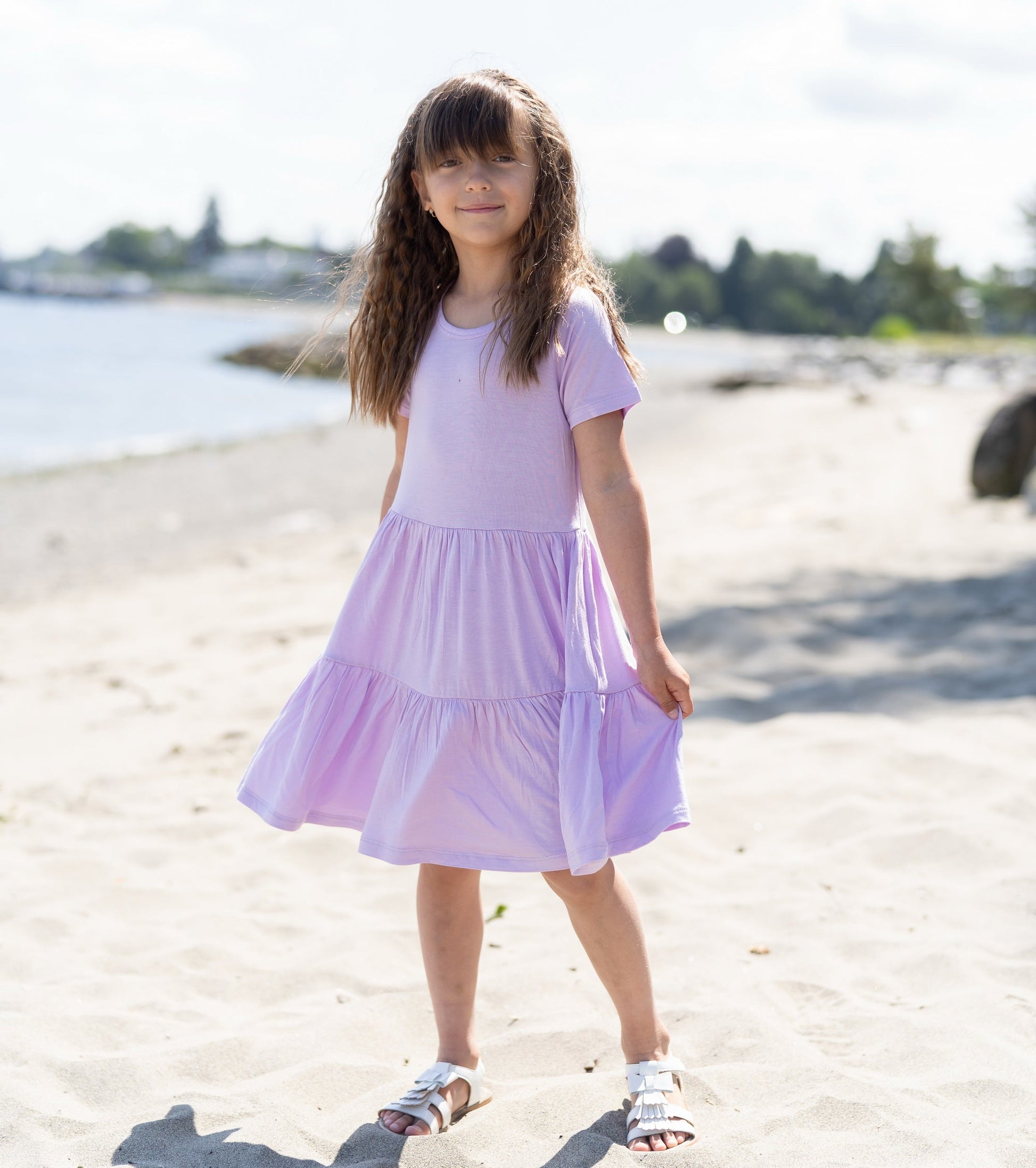bamboo tiered jersey dress lavender bloom