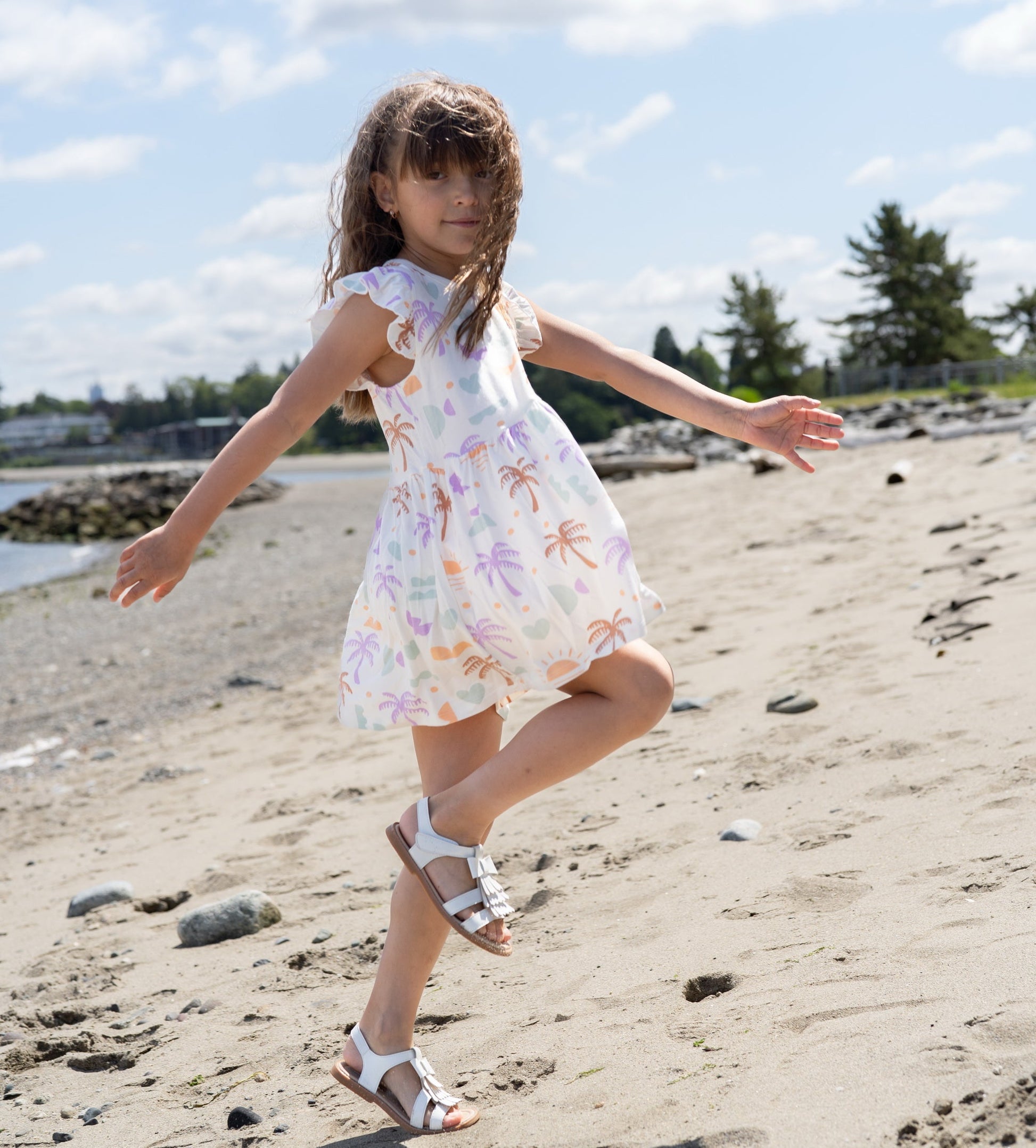 bamboo flutter sleeve dress boho surf print