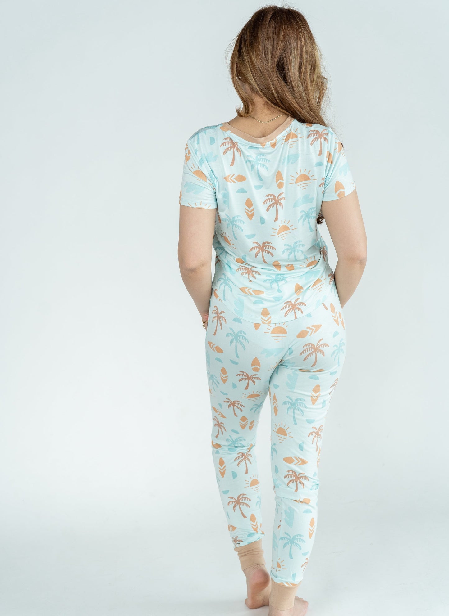 women bamboo pajama set sunny shores print