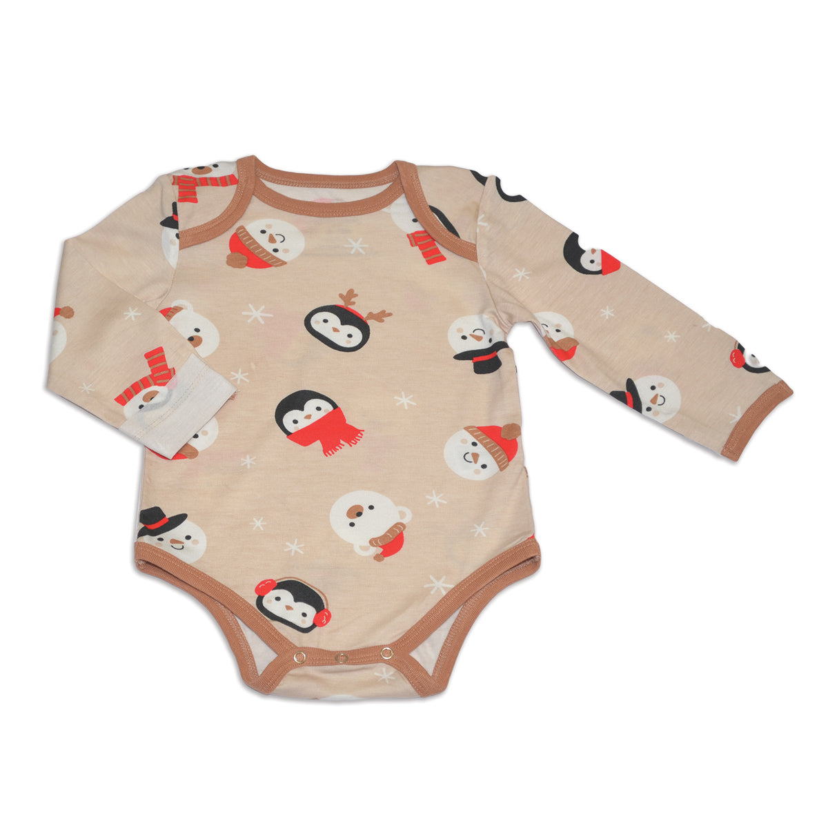 bamboo long sleeve onesie snowy faces print