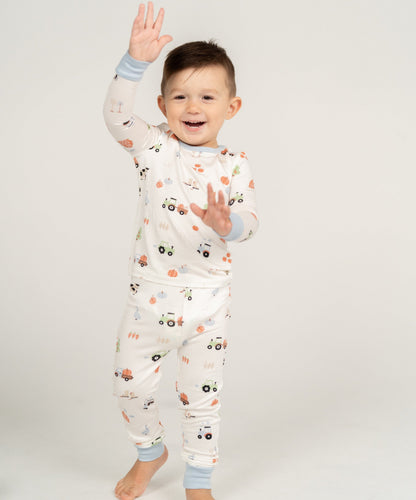 bamboo long sleeve pajama set pumpkin farm print