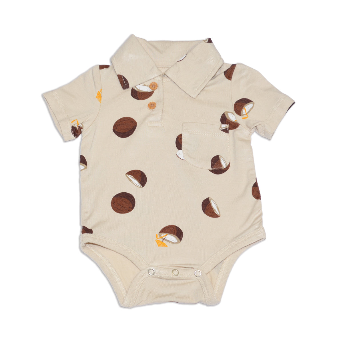 bamboo short sleeve polo onesie coconut print