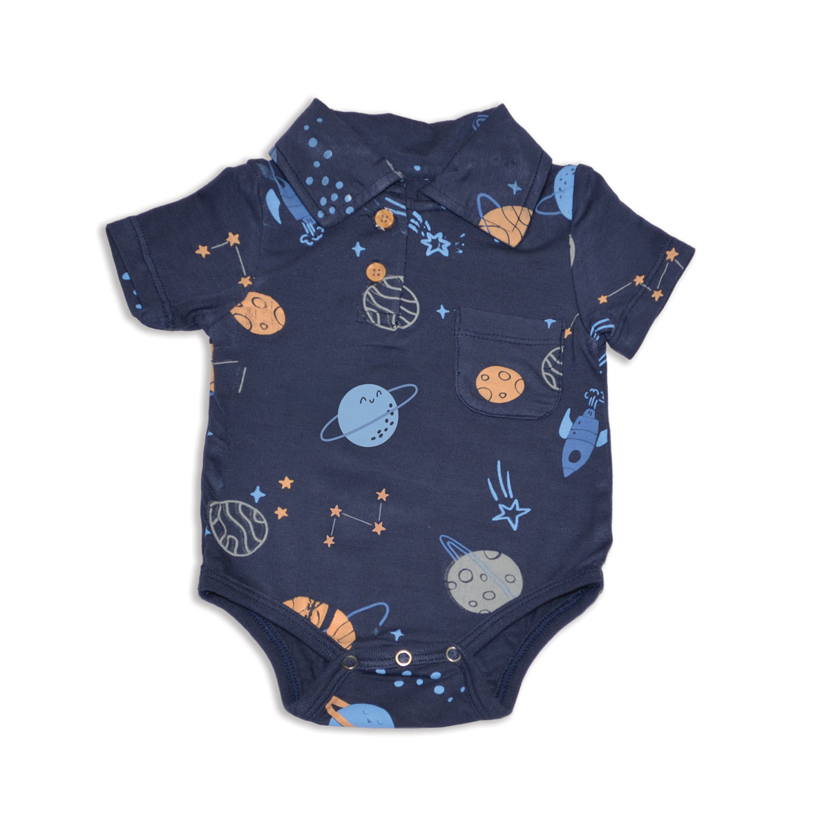 bamboo short sleeve polo onesie lost in space print
