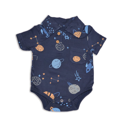 bamboo short sleeve polo onesie lost in space print