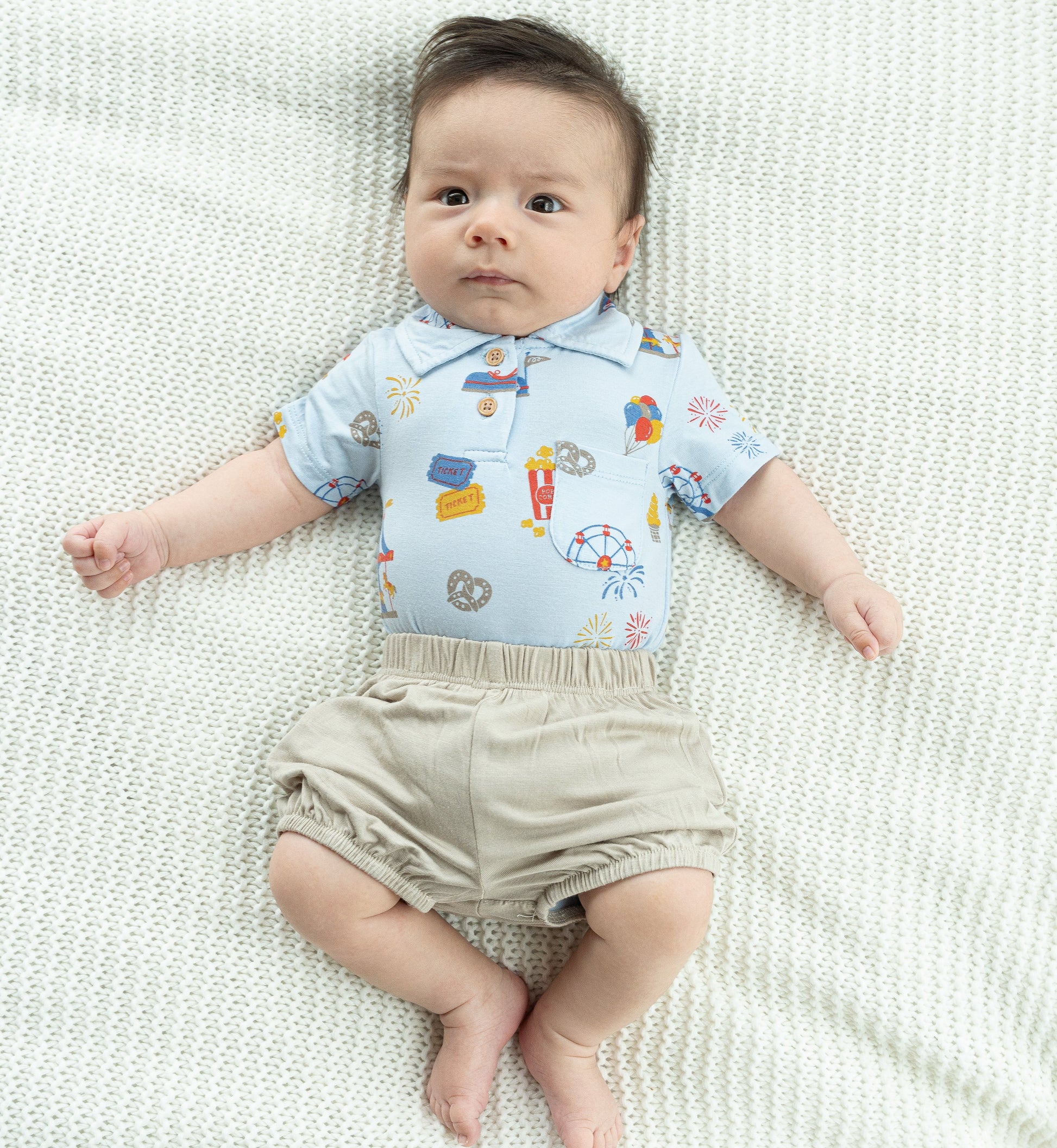bamboo short sleeve polo onesie funland print