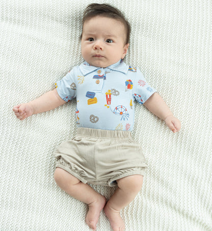 bamboo short sleeve polo onesie funland print