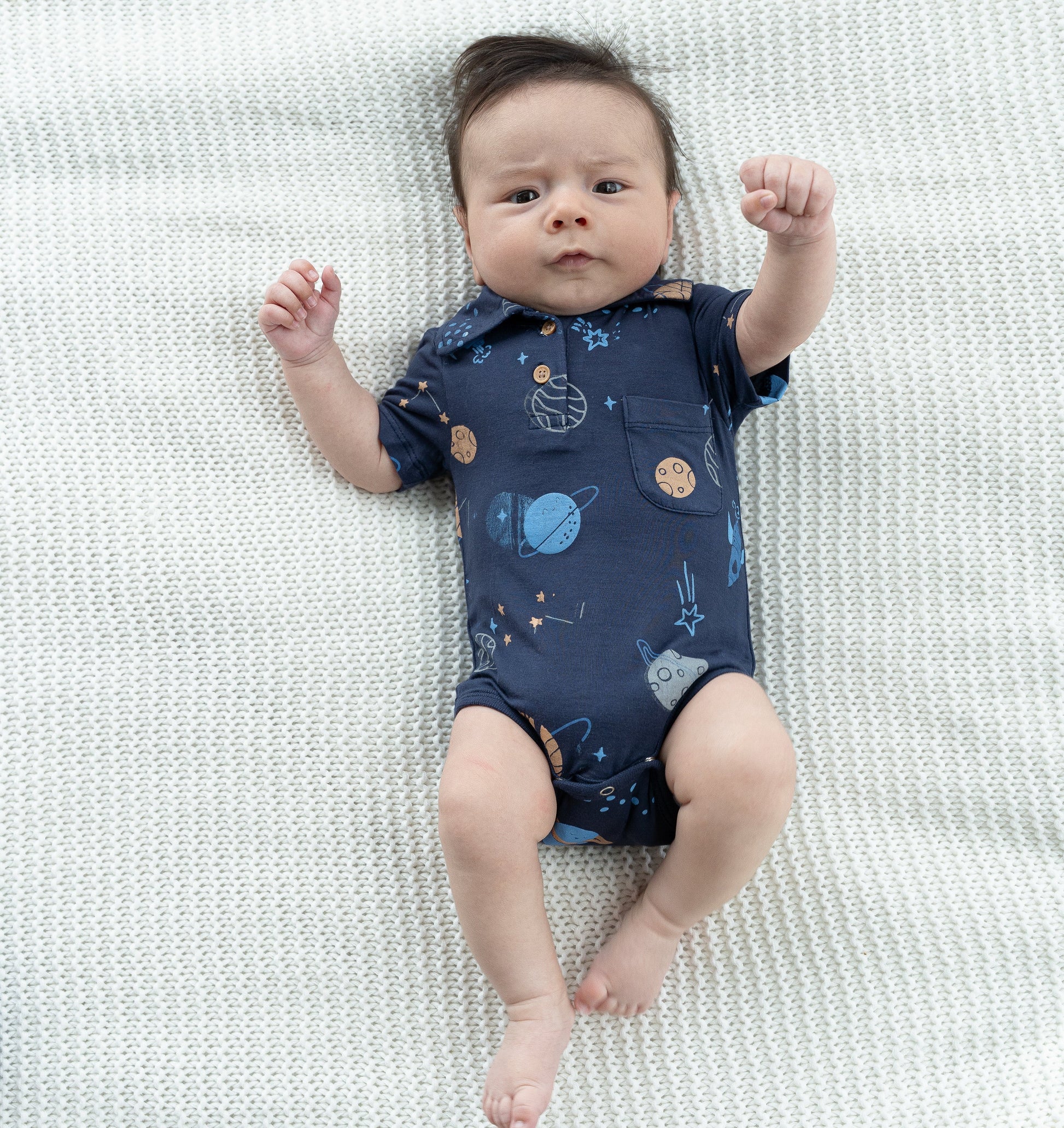 bamboo short sleeve polo onesie lost in space print