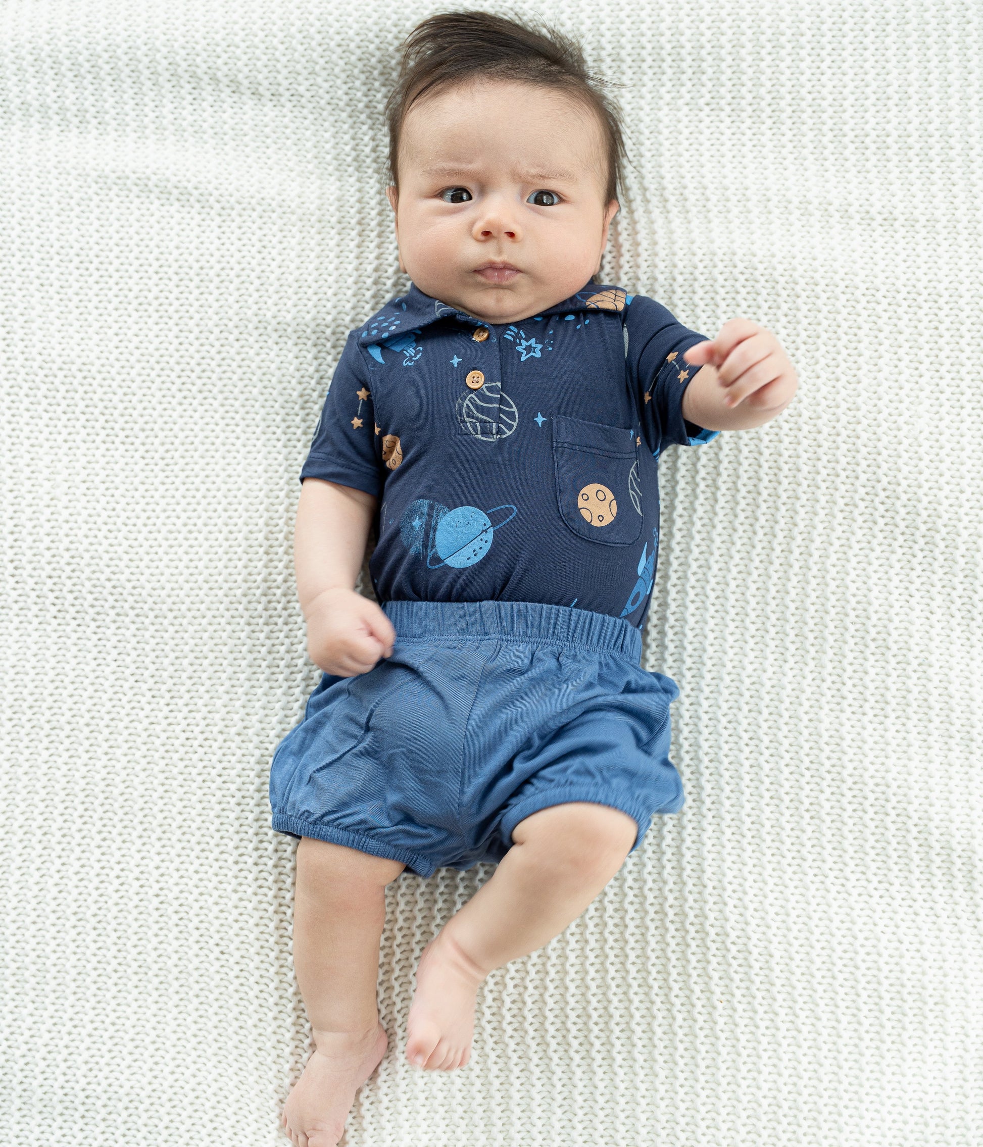 bamboo short sleeve polo onesie lost in space print