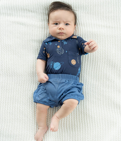 bamboo short sleeve polo onesie lost in space print