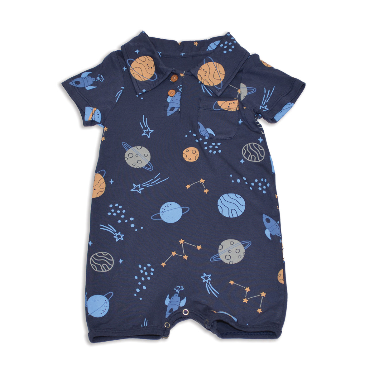 bamboo short sleeve polo romper lost in space print