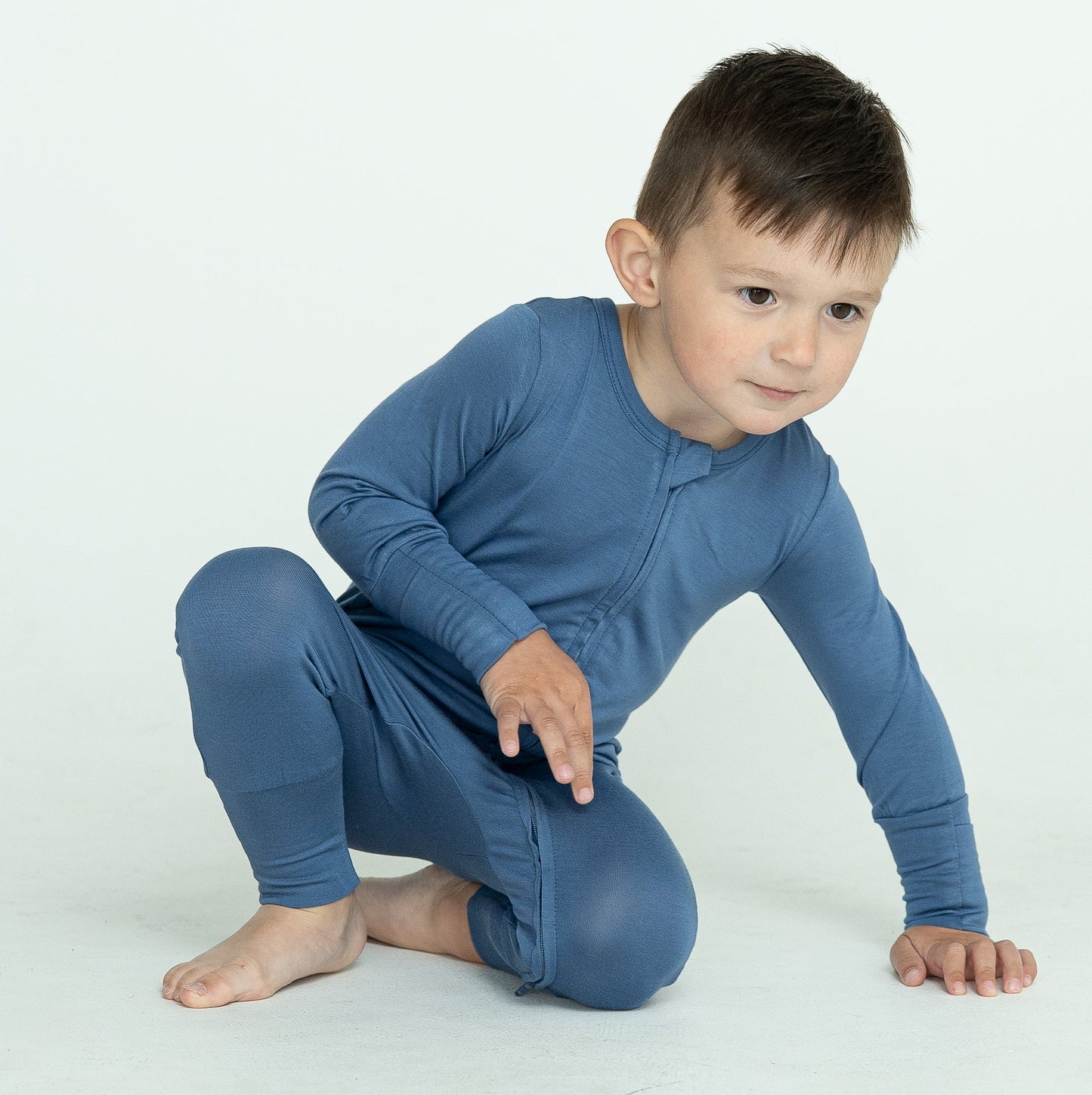bamboo two way zipper romper galactic blue
