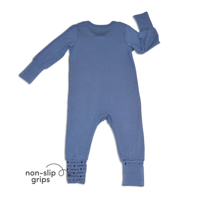 bamboo two way zipper romper galactic blue