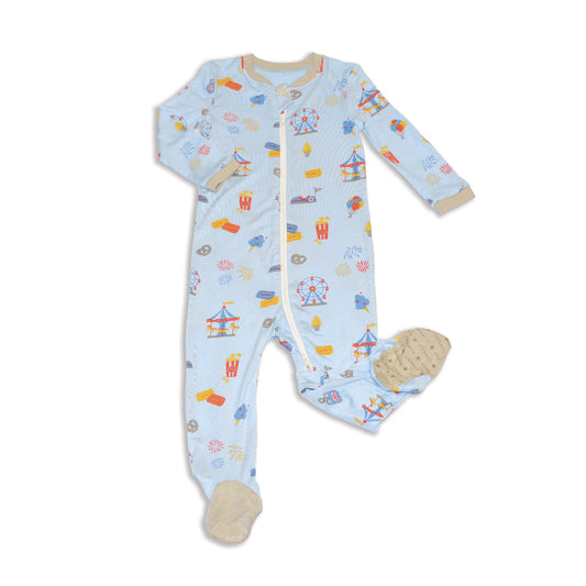 bamboo footies two way zipper funland print