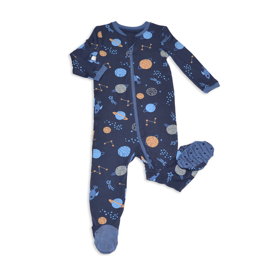 bamboo footies with two way zipper lost in space print
