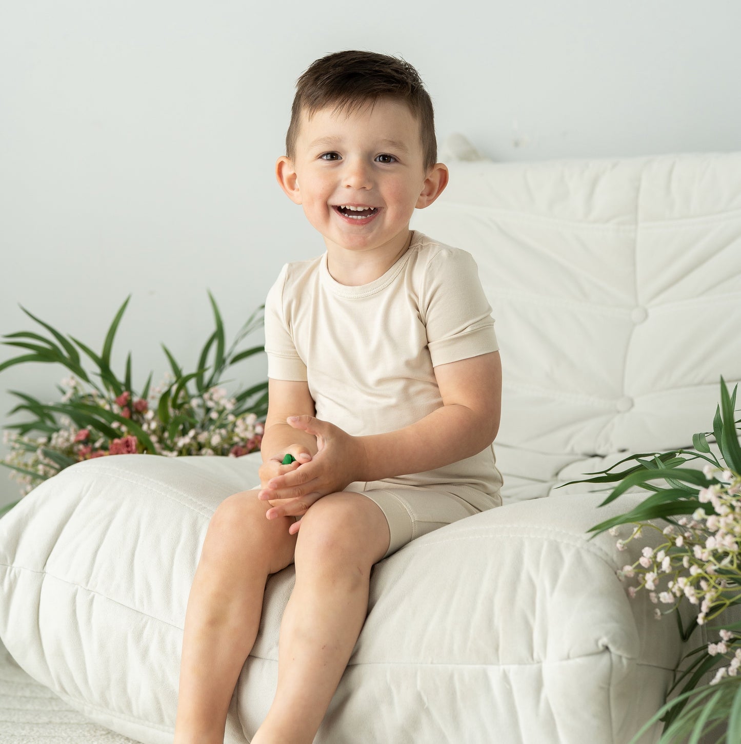 Bamboo Short Sleeve Top & Shorts Pajama Set (Almond Milk)