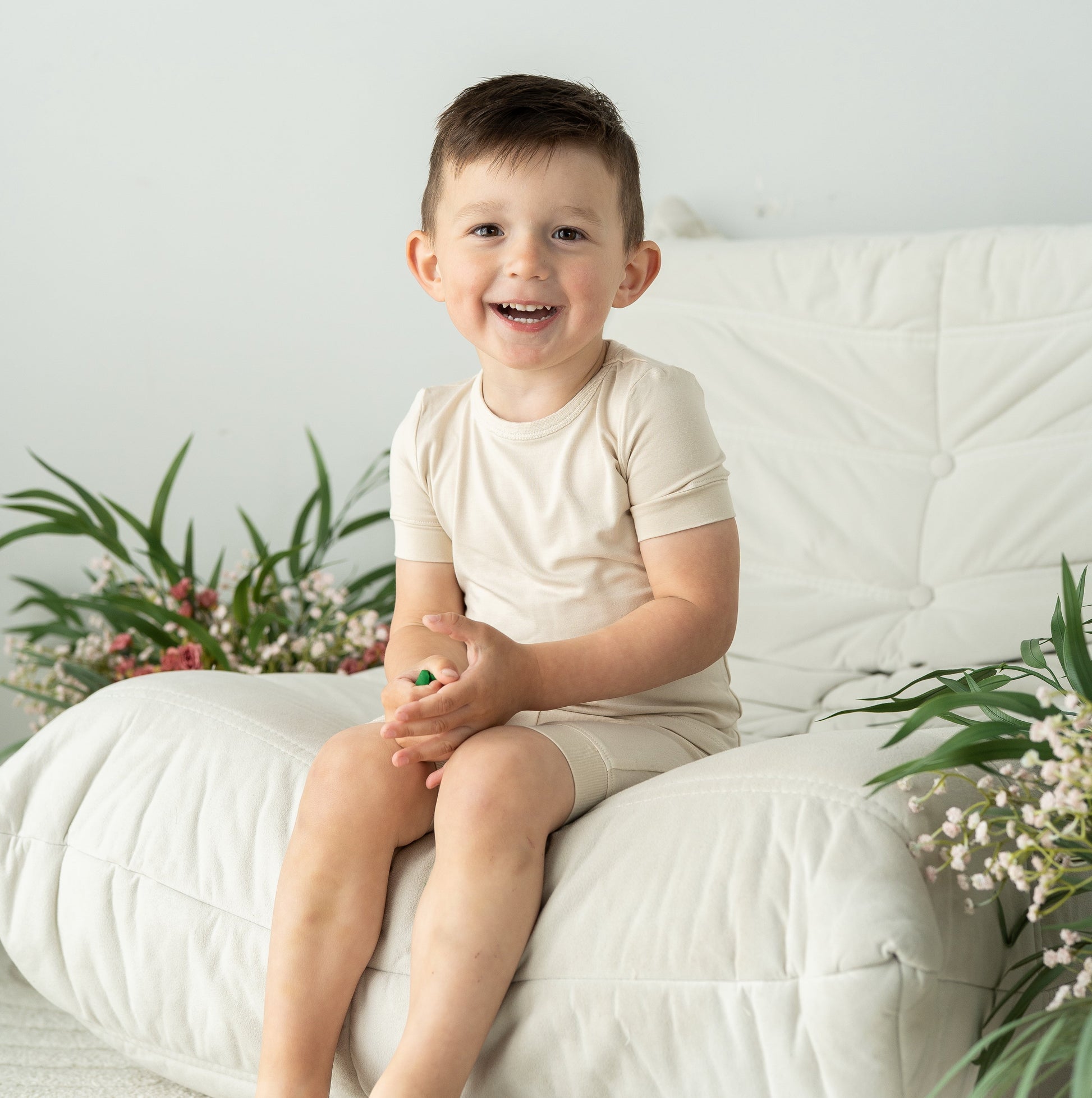 Bamboo Short Sleeve Top & Shorts Pajama Set (Almond Milk)