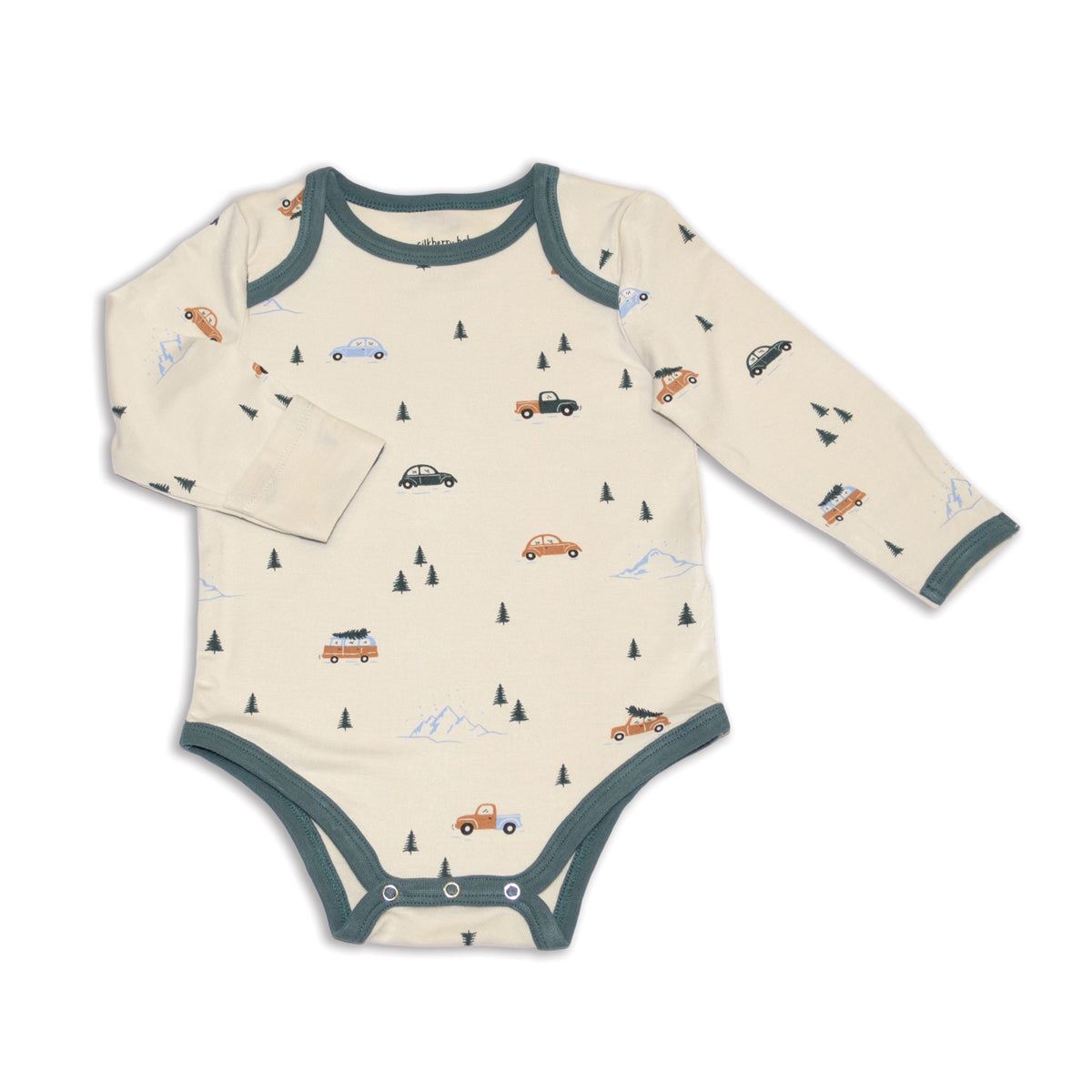 bamboo long sleeve onesie winter road trip print