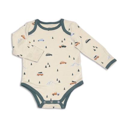 bamboo long sleeve onesie winter road trip print
