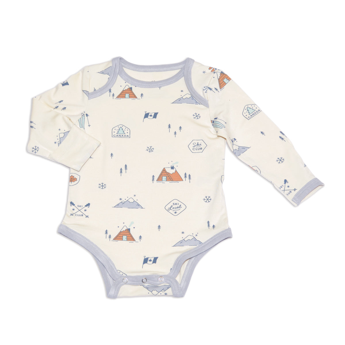 bamboo long sleeve onesie ski club print