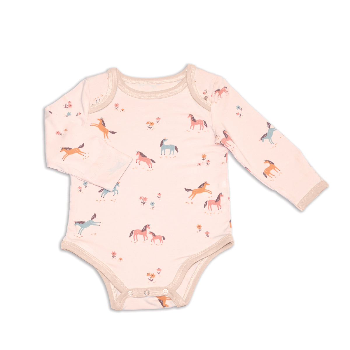 bamboo long sleeve onesie unicorn meadow print