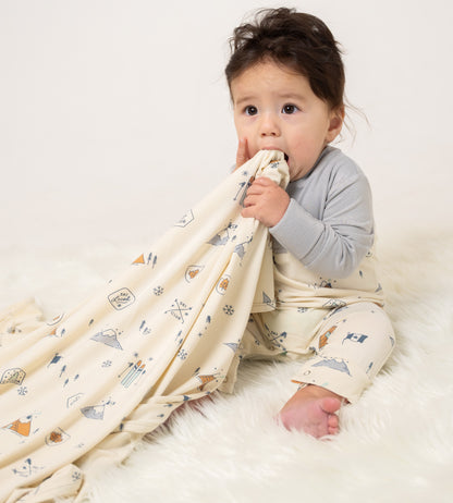 bamboo long sleeve romper ski club print