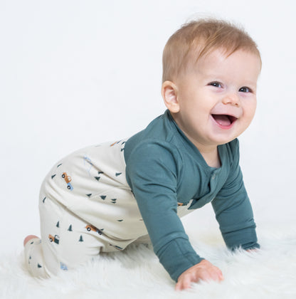 bamboo romper winter road trip print
