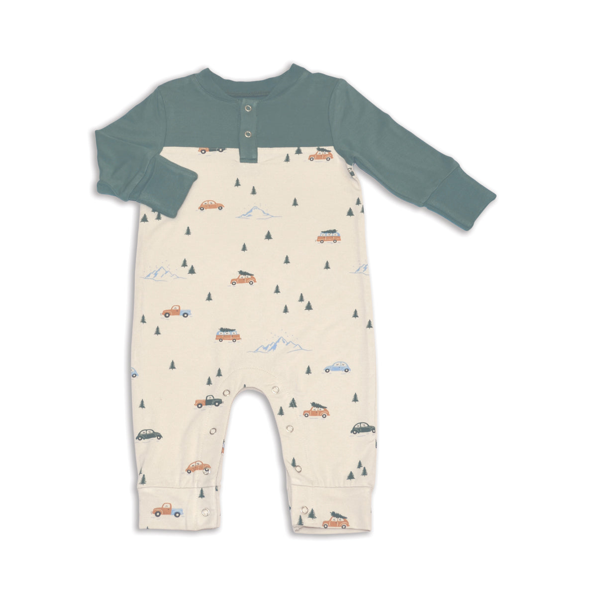 bamboo romper winter road trip print