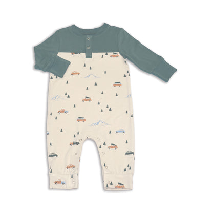 bamboo romper winter road trip print