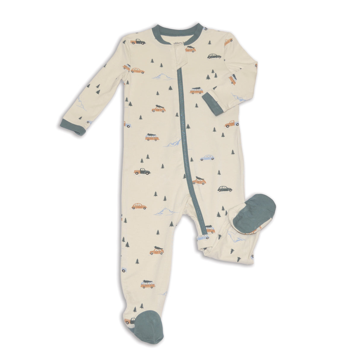 bamboo footed sleeper winter road trip print