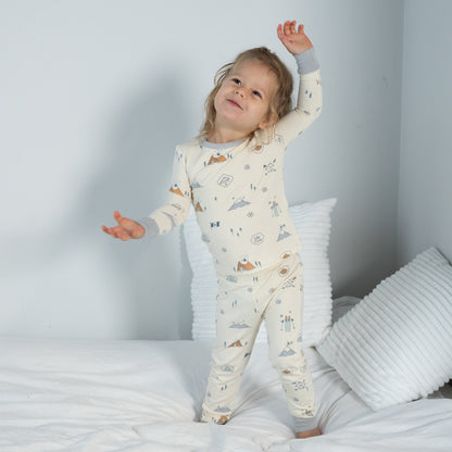 bamboo long sleeve pajama set ski club print