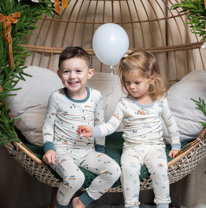 bamboo long sleeve pajama set ski club print