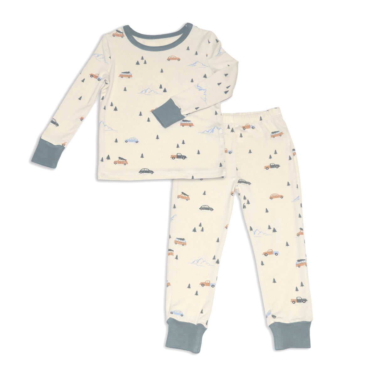 bamboo long sleeve pajama set winter road trip print